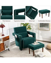 Gouun Modern Berber Fleece Single Sofa Chair with Ottoman and Waist Pillow
