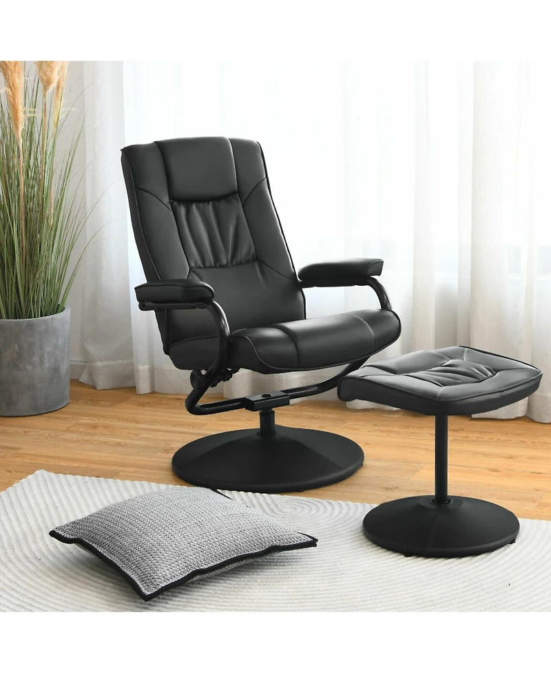 Gouun 360° Pvc Leather Swivel Recliner Chair with Ottoman
