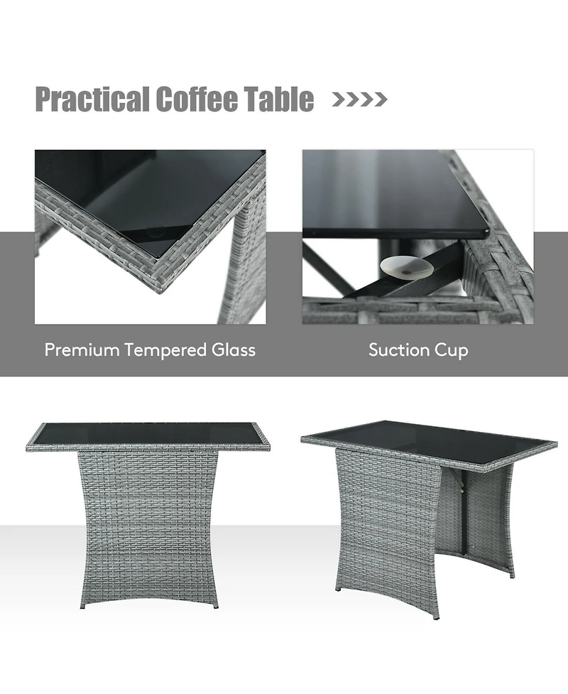 Gouun 3 Pieces Patio Rattan Furniture Set with Cushioned Armrest Sofa