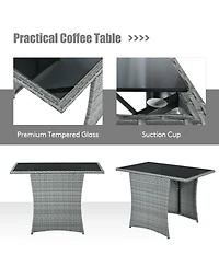 Gouun 3 Pieces Patio Rattan Furniture Set with Cushioned Armrest Sofa