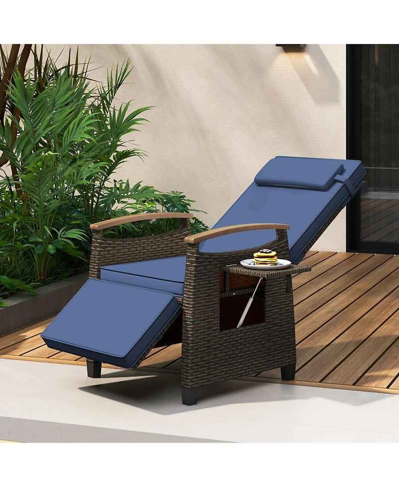 Gouun Patio Wicker Recliner Chair with Adjustable Backrest and Footrest
