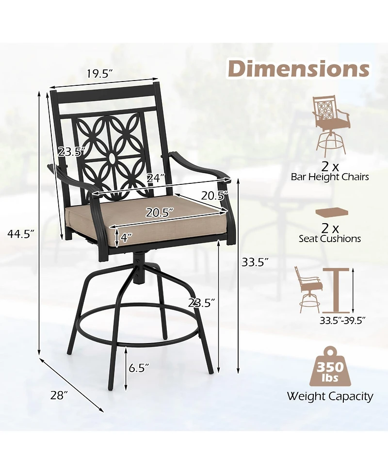 Gouun Outdoor Swivel Bar Stools Set of 2 with Seat Cushions