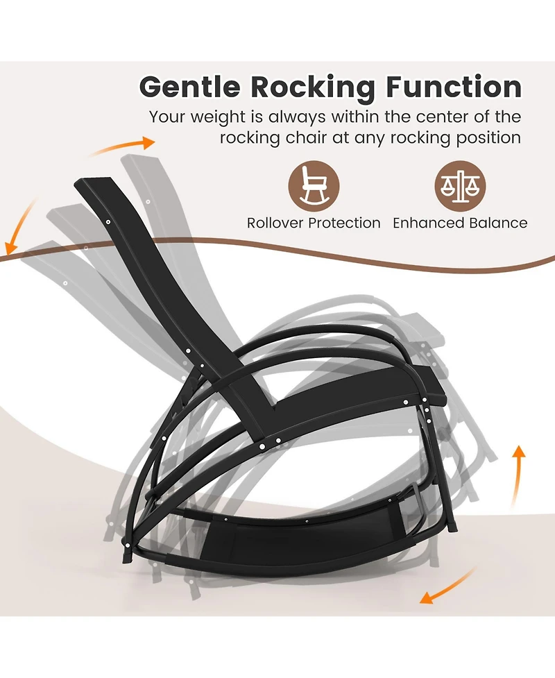 Gouun 2-in-1 Outdoor Rocking Chair with 4-Position Adjustable Backrest for Patio Porch Poolside