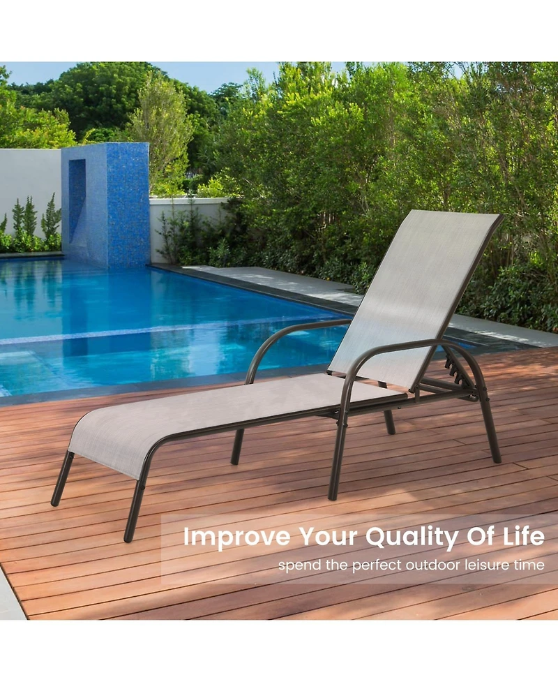 Gouun Adjustable Patio Chaise Folding Lounge Chair with Backrest