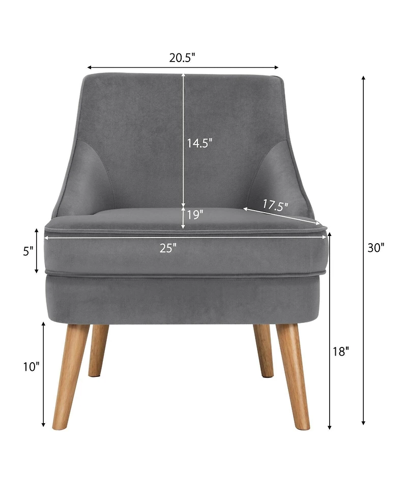 Gouun Mid Century Velvet Accent Chair with Rubber Wood Legs for Bedroom
