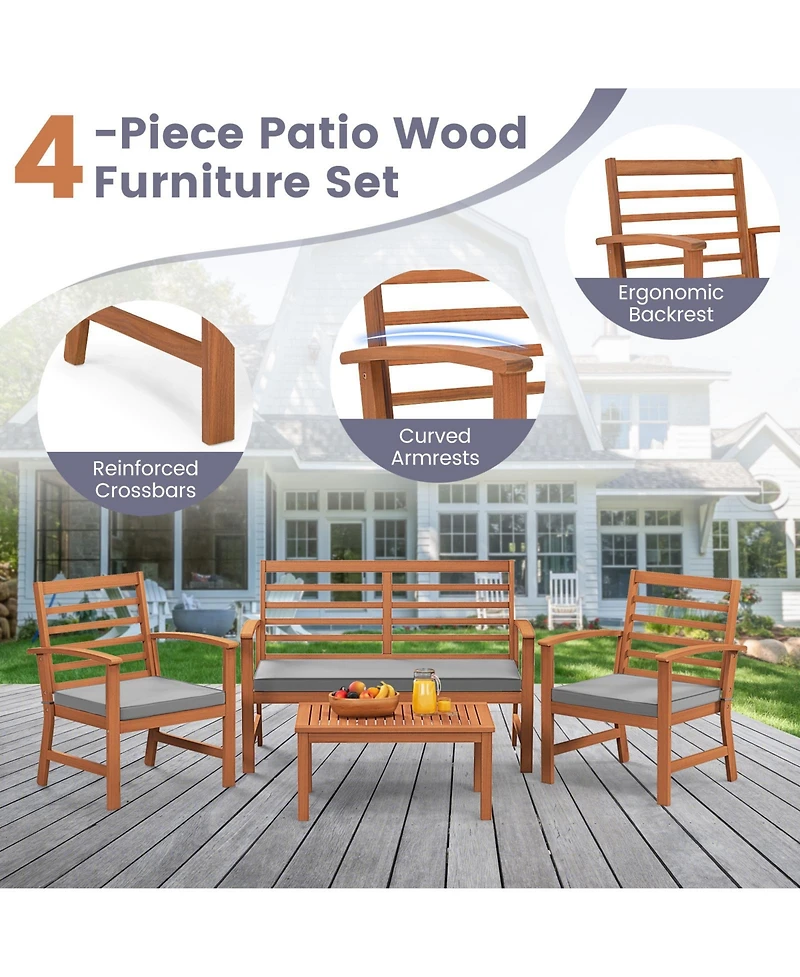 Gouun 4 Pieces Outdoor Furniture Set with Stable Acacia Wood Frame