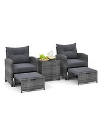 Gouun 5 Piece Patio Rattan Furniture with 2 Ottomans and Tempered Glass Table