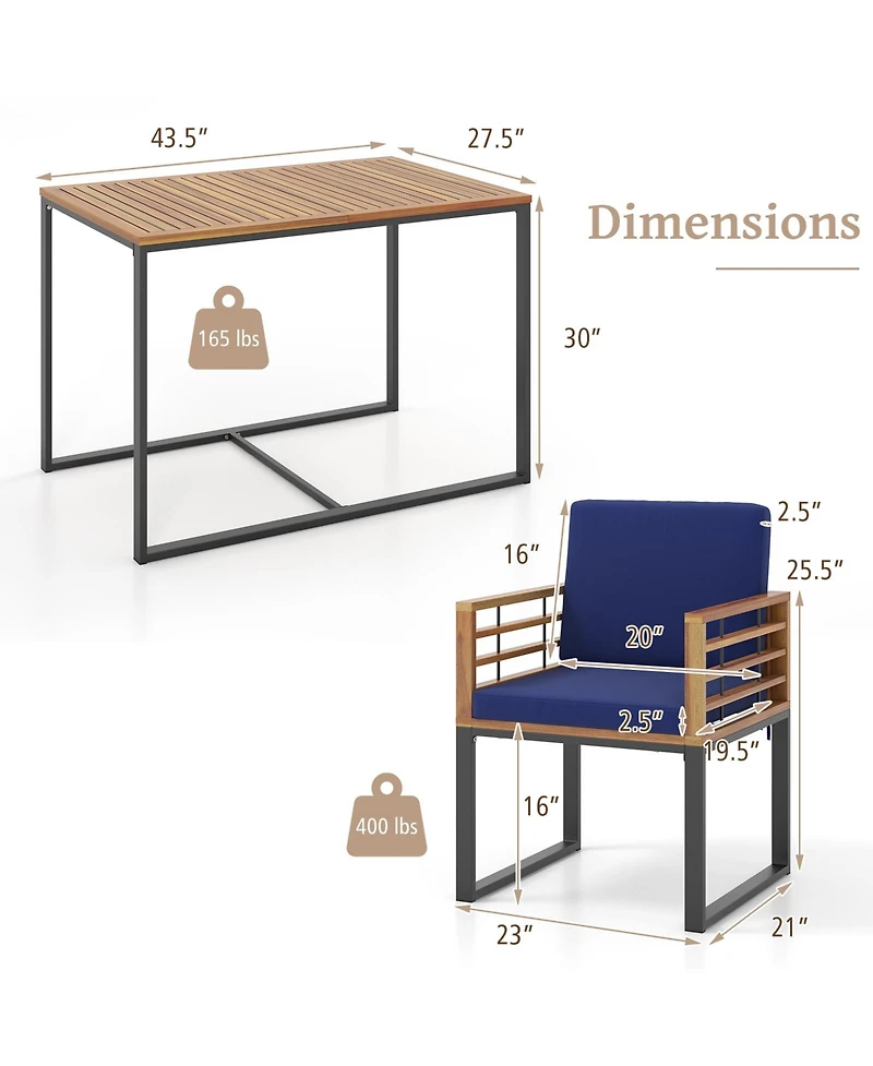 3 Pieces Outdoor Dining Set with 2 Acacia Wood Armchairs and Dining Table