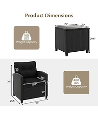 Gouun 3 Pieces Patio Furniture Set with Tempered Glass Table