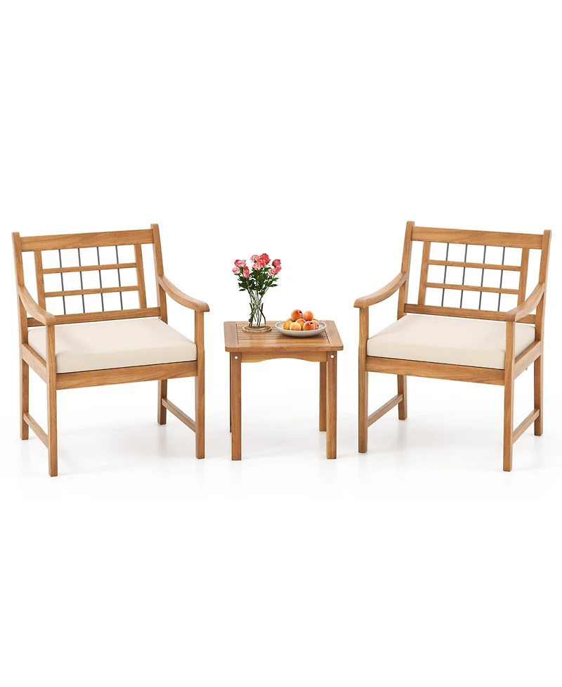 Gouun 3 Piece Wood Patio Furniture Set with Seat Cushions and Acacia Wood Frame