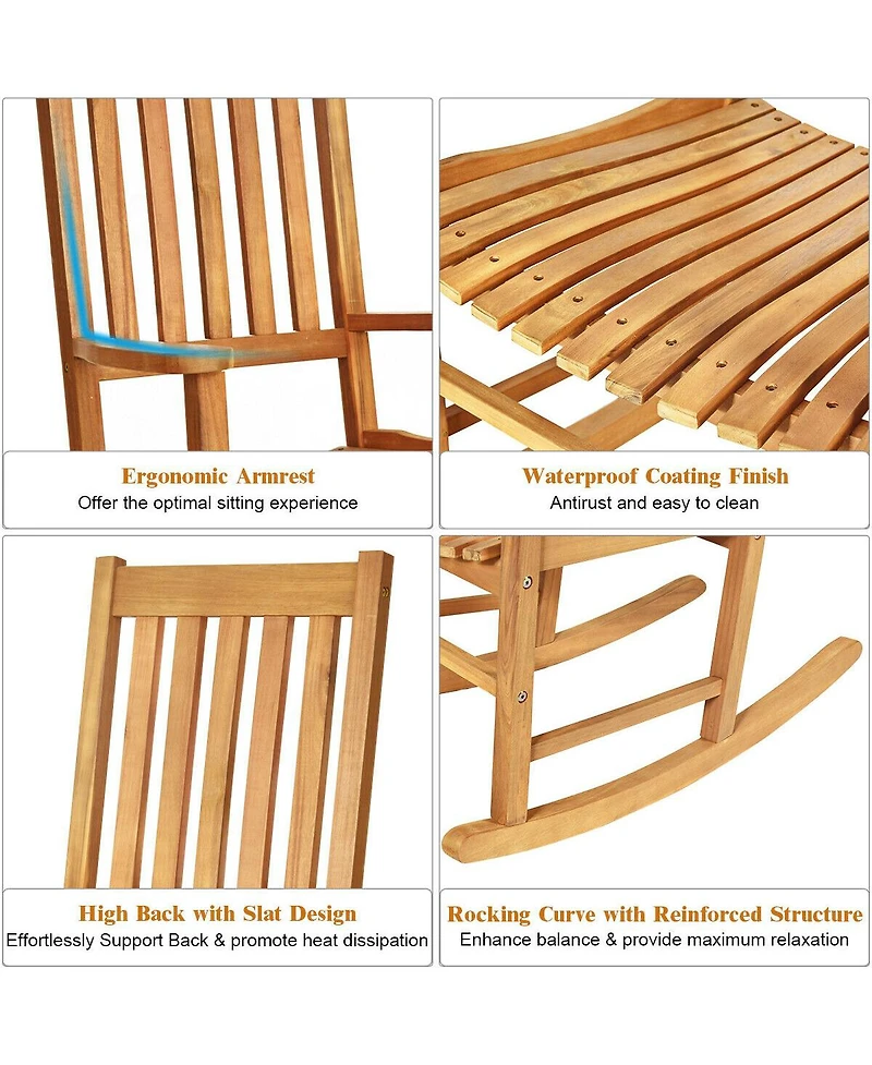 Gouun Indoor Outdoor Wooden High Back Rocking Chair