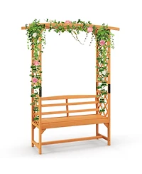 Gouun 6.5 Ft Tall Patio Garden Arbor with Pergola and 2-Seat Bench for Garden Backyard Decoration