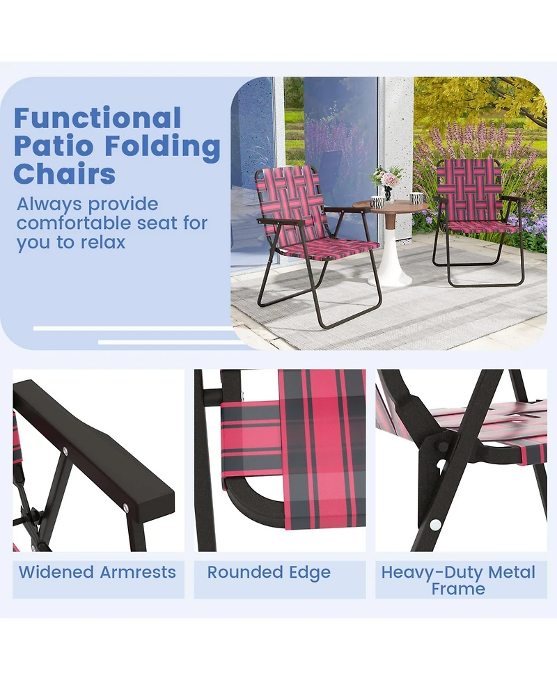 Gouun 2 Pieces Folding Beach Chair Camping Lawn Webbing Chair