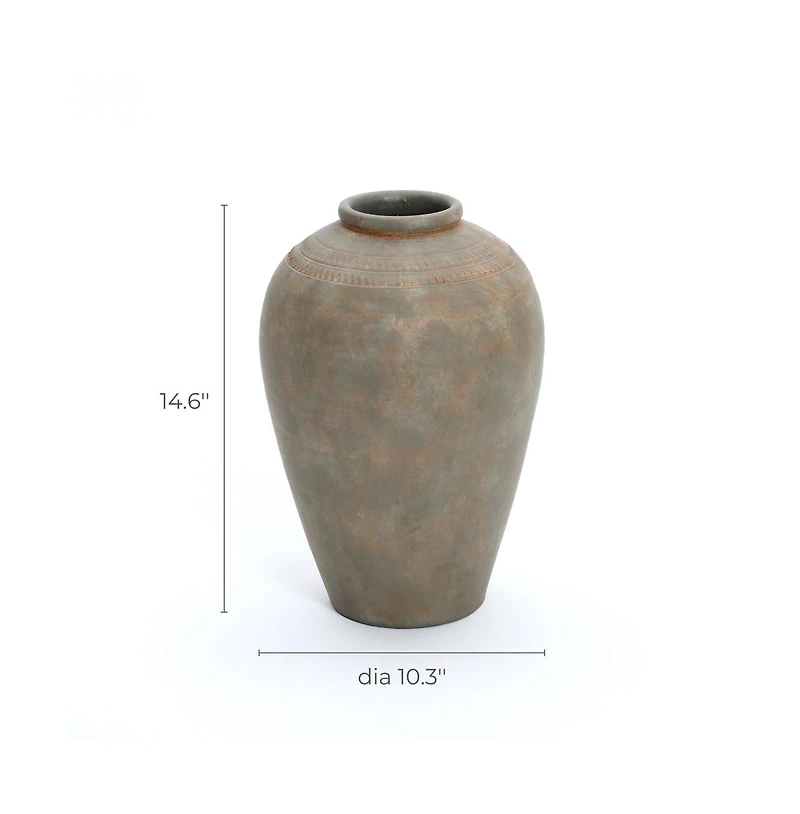 LuxenHome Rustic Ceramic Flower Vase, 14'' Brown Terracotta Urn Vases for Room Decor, Vintage Pottery Living Room Decor, Modern Farmhouse Floor Vase H