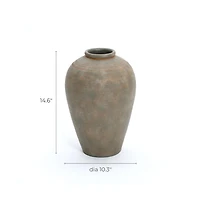 LuxenHome Rustic Ceramic Flower Vase, 14'' Brown Terracotta Urn Vases for Room Decor, Vintage Pottery Living Room Decor, Modern Farmhouse Floor Vase H