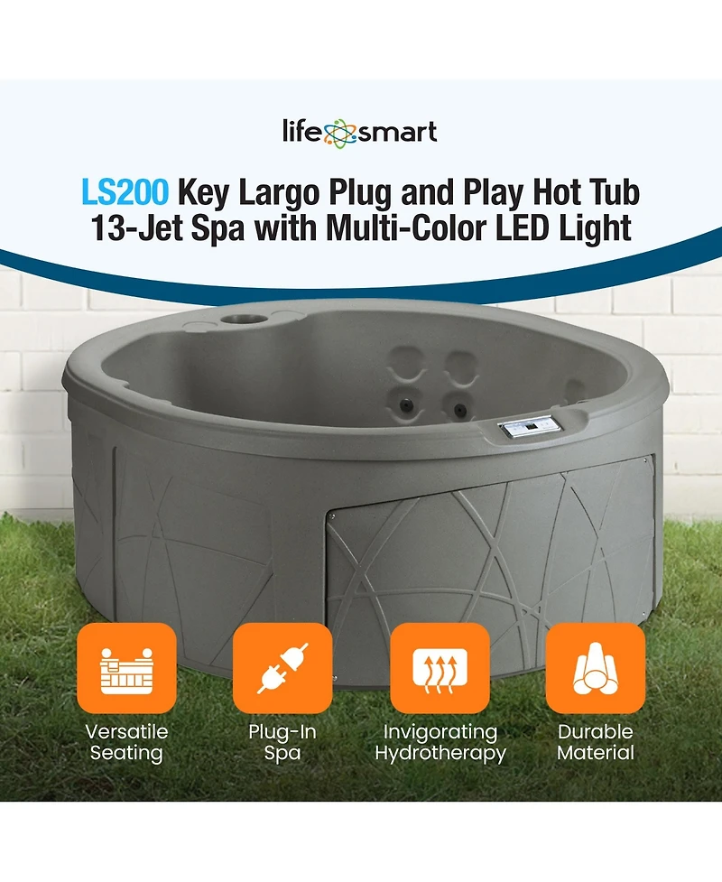 LifeSmart Key Largo Hot Tub Spa with 110 Volt Plug and Play and Led Light, Taupe