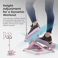 Sunny Health & Fitness Pink Smart Stair Exercise Stepper w Handlebar & Resistance Band, Free SunnyFit App Via Bluetooth