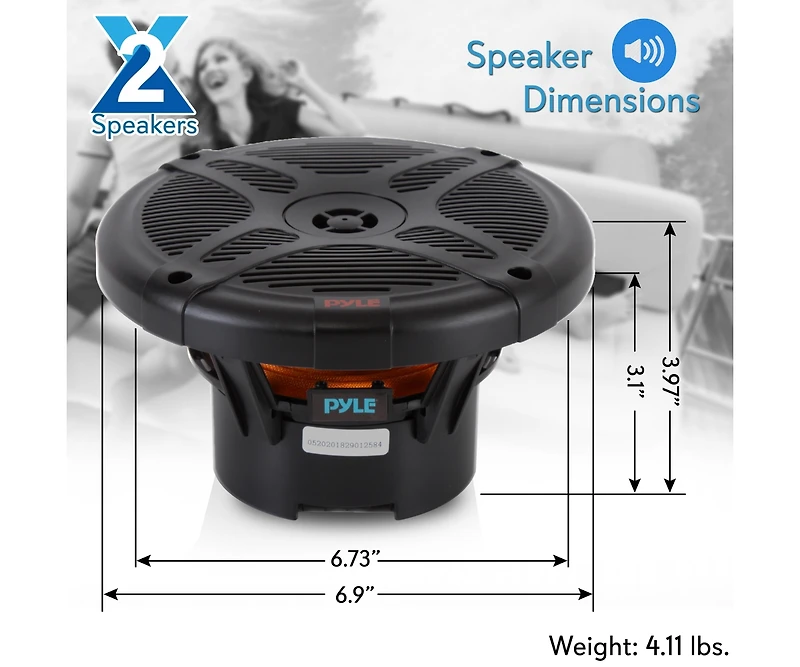 Pyle 6.5'' Waterproof Bluetooth Marine Speakers with Rf Streaming, 600W, Black