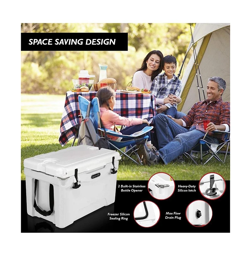 SereneLife 75-Quart Portable Cooler Box, Holds Up to 63 Cans (White)