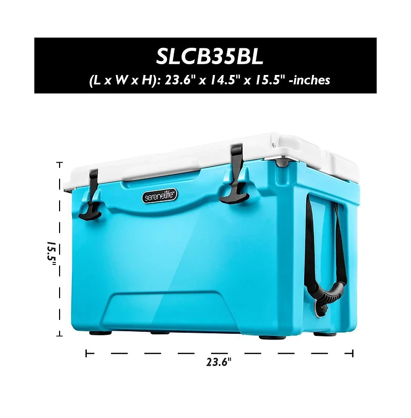 SereneLife 35-Quart Portable Cooler Box, Holds Up to 63 Cans (Blue)