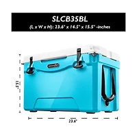 SereneLife 35-Quart Portable Cooler Box, Holds Up to 63 Cans (Blue)