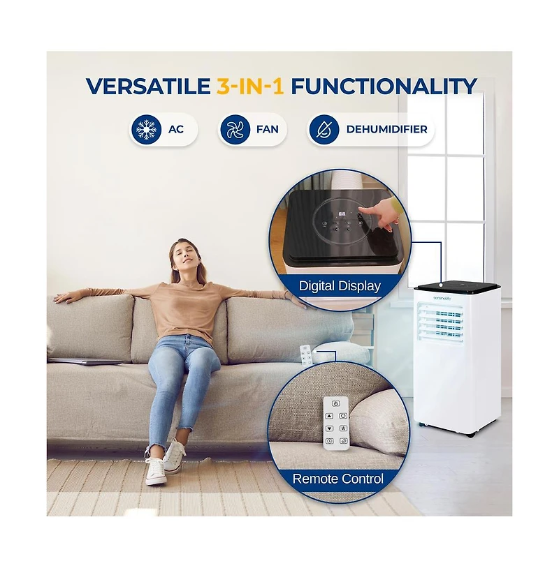 SereneLife Portable Air Conditioner, 8000 Btu, Dehumidifier & Fan Modes