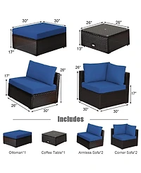 6 Pieces Outdoor Patio Rattan Sectional Sofa Set with Table