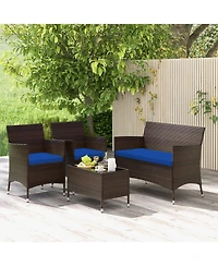 Gouun 4 Pieces Rattan Sofa Set with Glass Table and Comfortable Wicker for Outdoor Patio