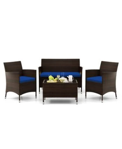 Gouun 4 Pieces Comfortable Outdoor Rattan Sofa Set With Glass Table