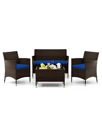 Gouun 4 Pieces Comfortable Outdoor Rattan Sofa Set With Glass Table