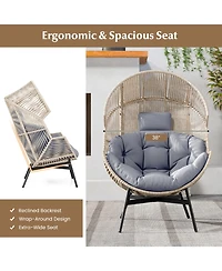 Gouun Wicker Oversized Egg Style Chair with Cushions and Headrest