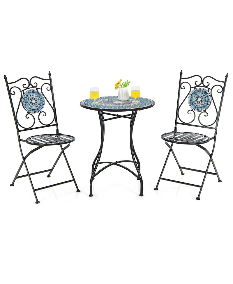 Gouun 3 Piece Patio Bistro Set with Mosaic Pattern