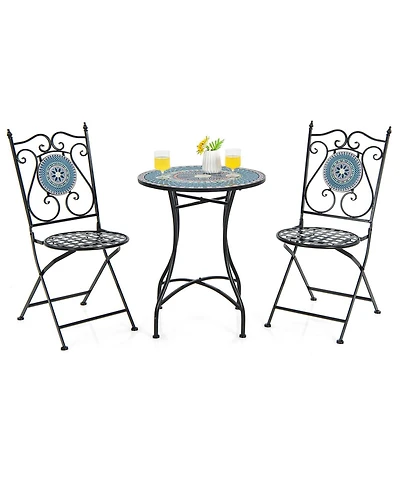 Gouun 3 Piece Patio Bistro Set with Mosaic Pattern
