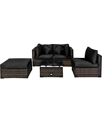 5 Pcs Outdoor Patio Rattan Furniture Set Sectional Conversation with Cushions
