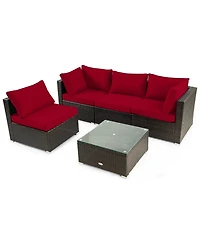 5 Pcs Outdoor Patio Rattan Furniture Set Sectional Conversation with Cushions