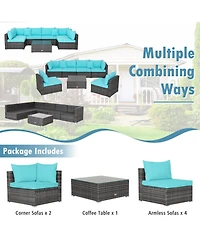 7 Pieces Patio Rattan Furniture Set with Sectional Sofa Cushioned