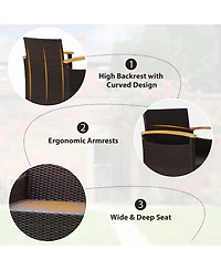 Patio Wicker Loveseat Sofa with Multipurpose Ottoman and Retractable Side Tray