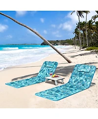 Gouun 3 Pieces Beach Lounge Chair Mat Set 2 Adjustable Lounge Chairs with Table Stripe