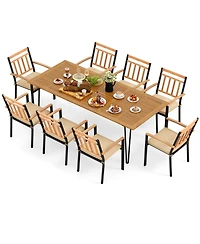 9 Pieces Patio Dining Outdoor Furniture Set with 8 Chairs and Umbrella Hole
