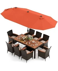 Gouun 11 Pieces Patio Dining Set with 15 Feet Double-Sided Patio Umbrella Base