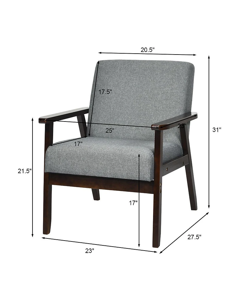 Gouun Solid Rubber Wood Fabric Accent Armchair