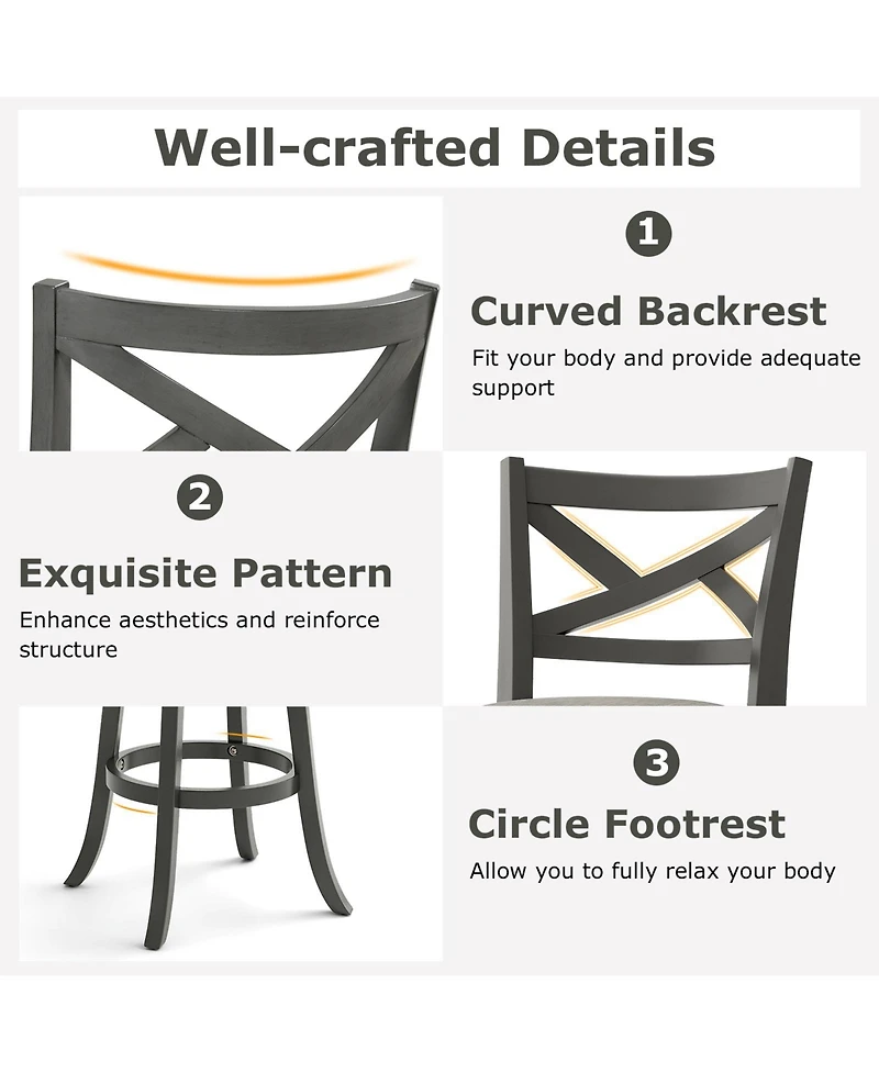 Gouun 31 Inch Swivel Bar Stools Set of 2 with Hollow Back and Soft-padded Seat-31 inches