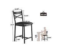 Bar Stools Set of 4, Black Bar Stools Set of 4 with X-Shaped Backrest and Metal Footrest, Metal Bar Stools Set of 4, Barstools Set of 4 for Dining Roo