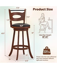 Gymax 4PCS 360°; Swivel Bar Stools Dining Chairs Solid Rubber Wood Leather Padded Brown & Black
