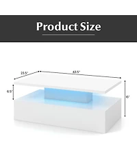 Gymax Led Coffee Table 2-Tier High Glossy with Adjustable Light & Remote Control White