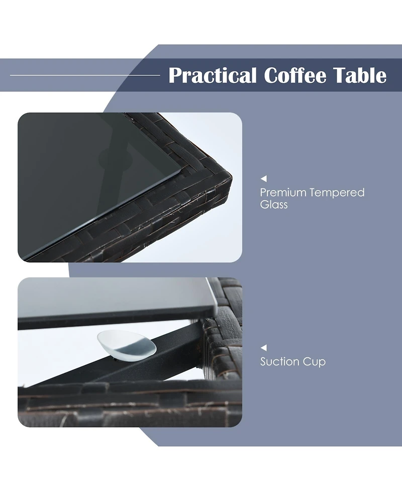 Gouun 3 Pieces Patio Rattan Furniture Set with Cushion and Sofa Armrest