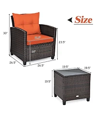 Gouun 3 Pieces Rattan Patio Furniture Set with Washable Cushion