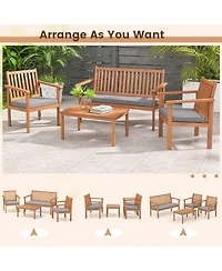 Gouun 4 Piece Patio Wood Furniture Set Acacia Wood Sofa Set with Loveseat