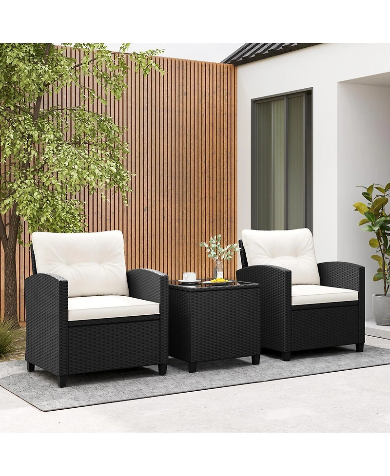 Gouun 3 Pieces Patio Furniture Set with Tempered Glass Table