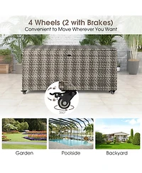 Gouun 96 Gallon Pe Wicker Outdoor Storage Box with 4 Wheels